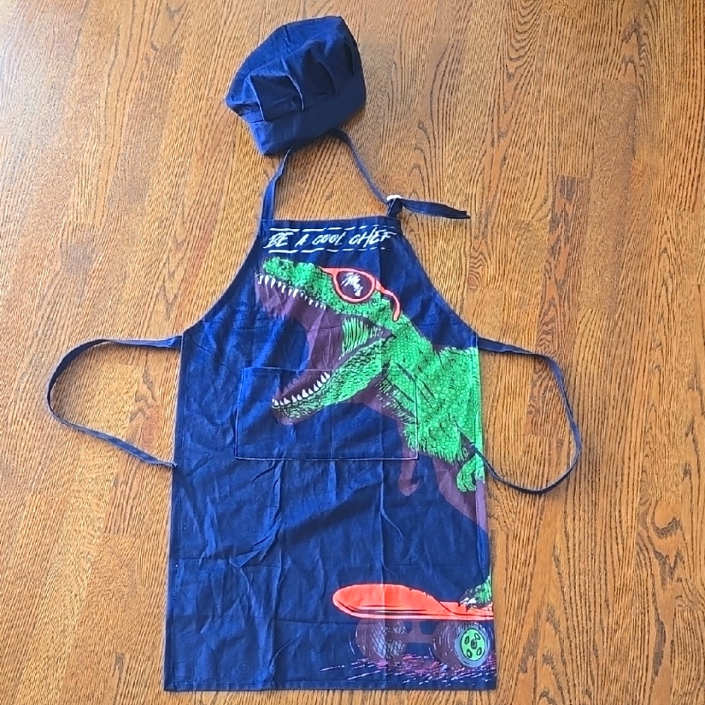 Kids Blue and Green Dinosaur Apron Set